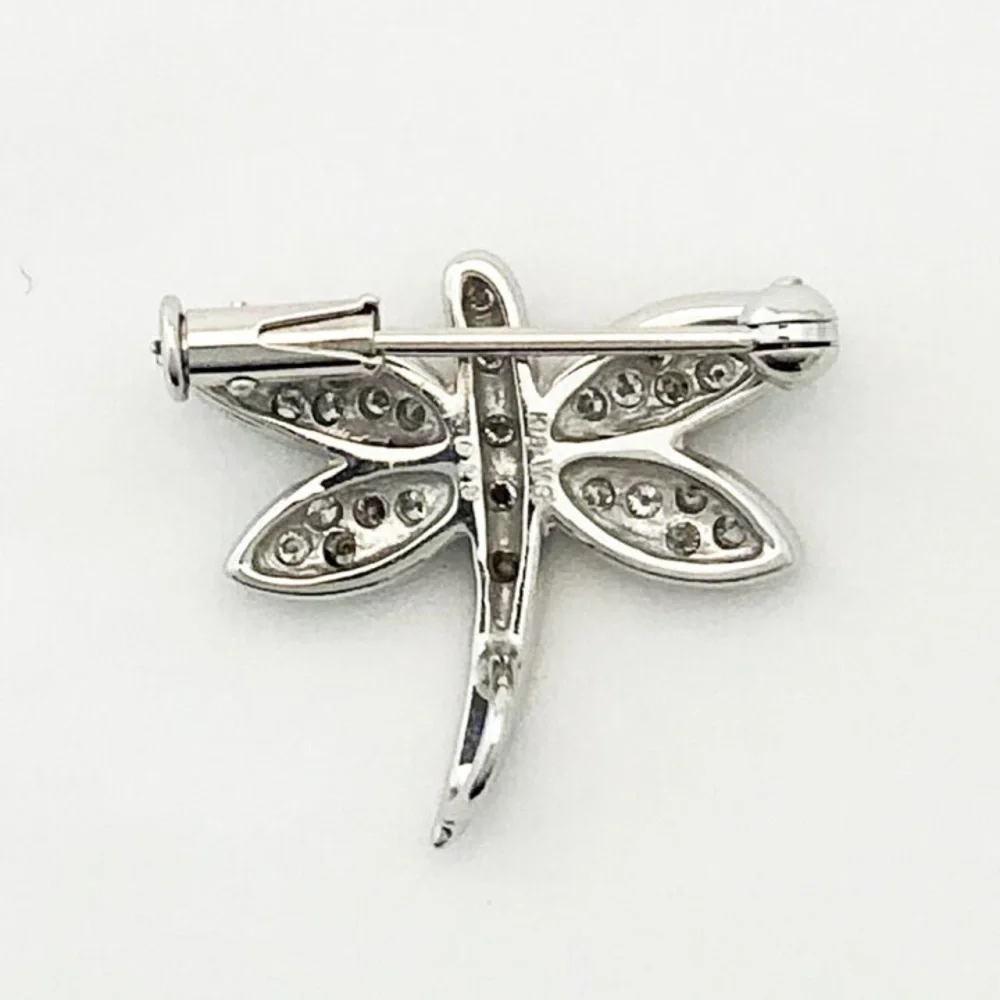 K18 White Gold Diamond Dragonfly Brooch 0.29ct Fine Jewelry Pin
